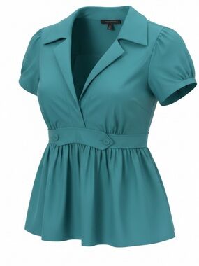 BCBGMaxAzria Teal Short-Sleeve V-Neck Peplum Top